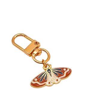 Gold-Tone Red Enamel Moth Keychain Charm/Zipper Pull